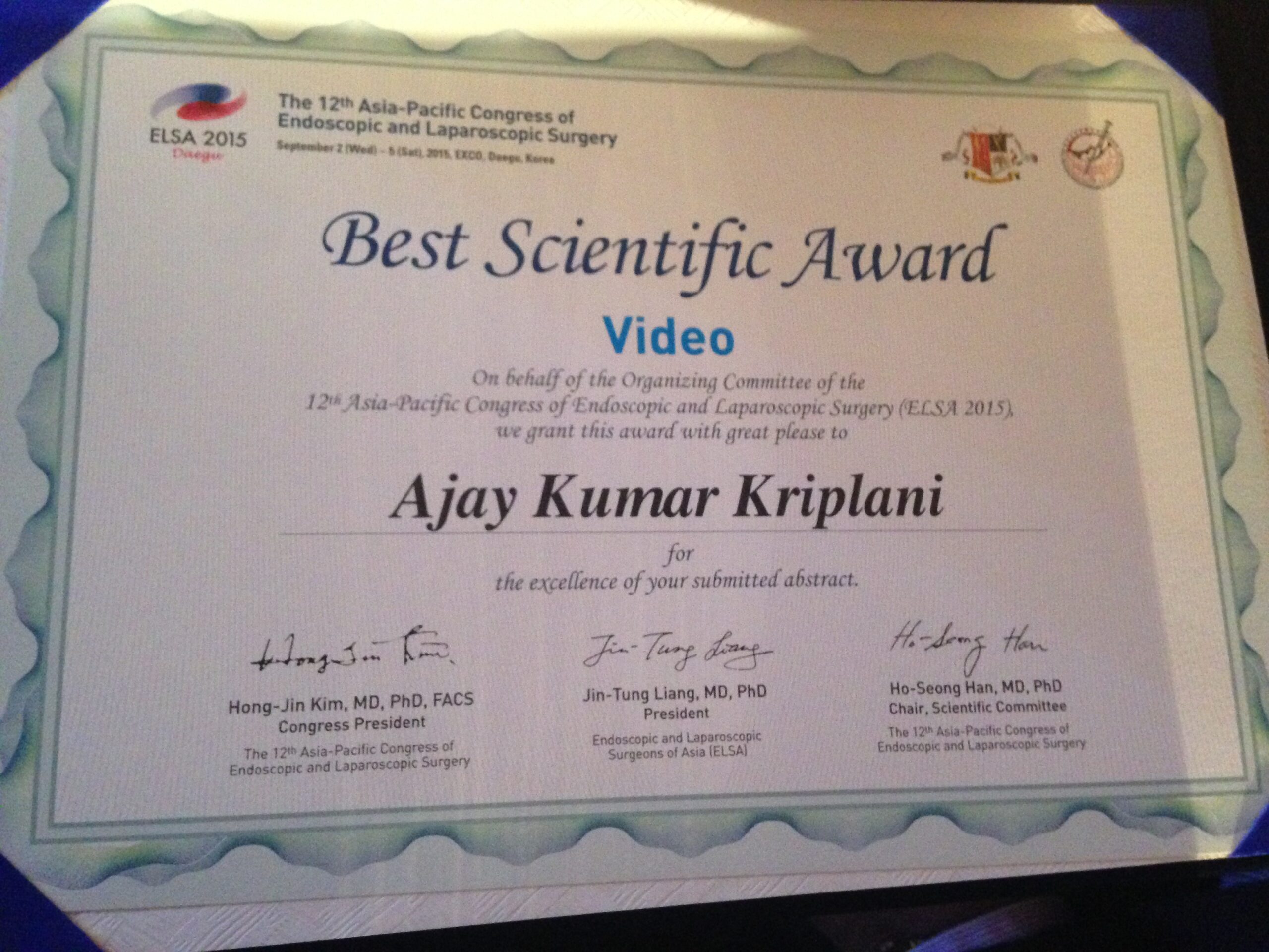 Best Scientific award certificate